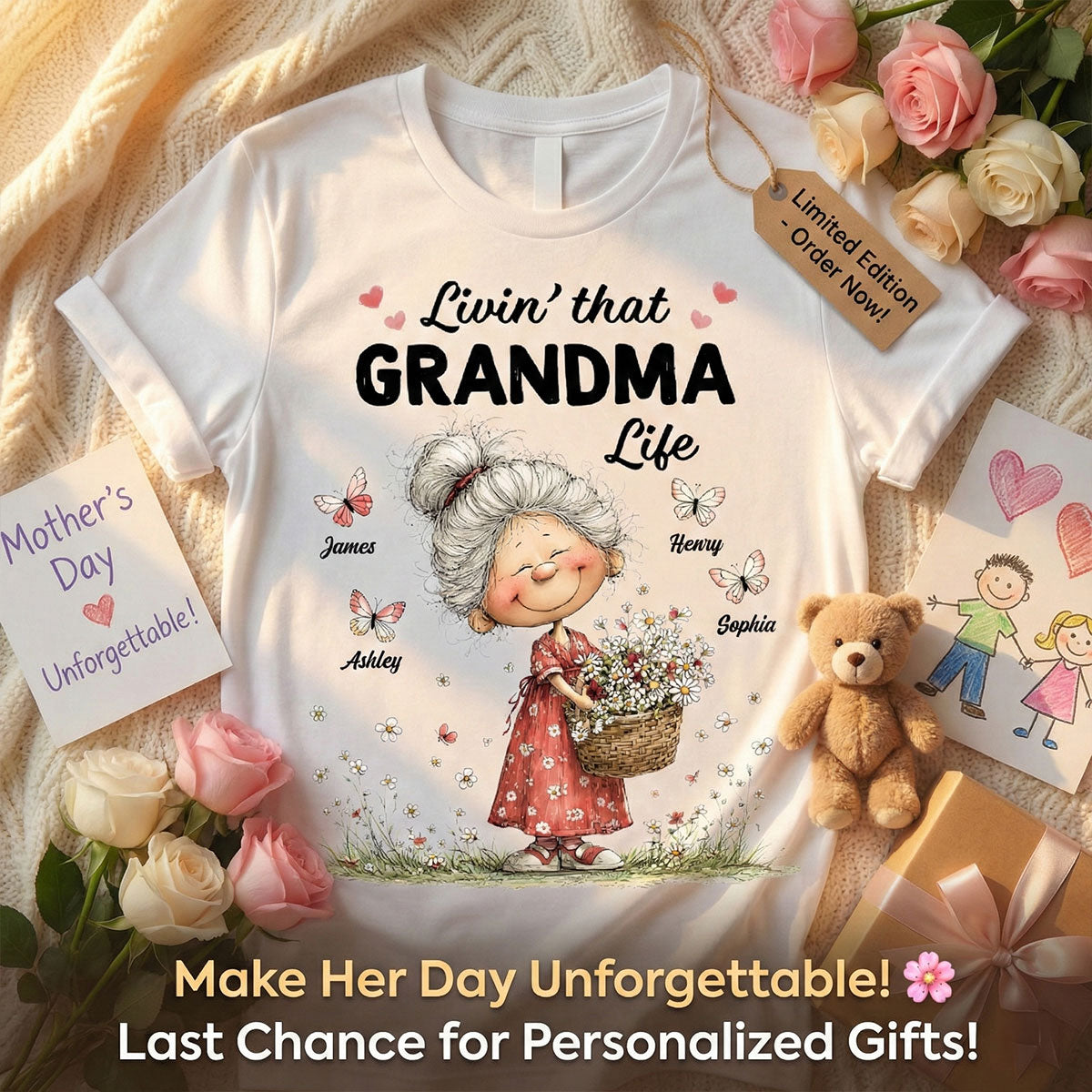 Livin' That Grandma Happy Life Whimsical Style - Personalized Shirt - Gift For Grandma, Mom