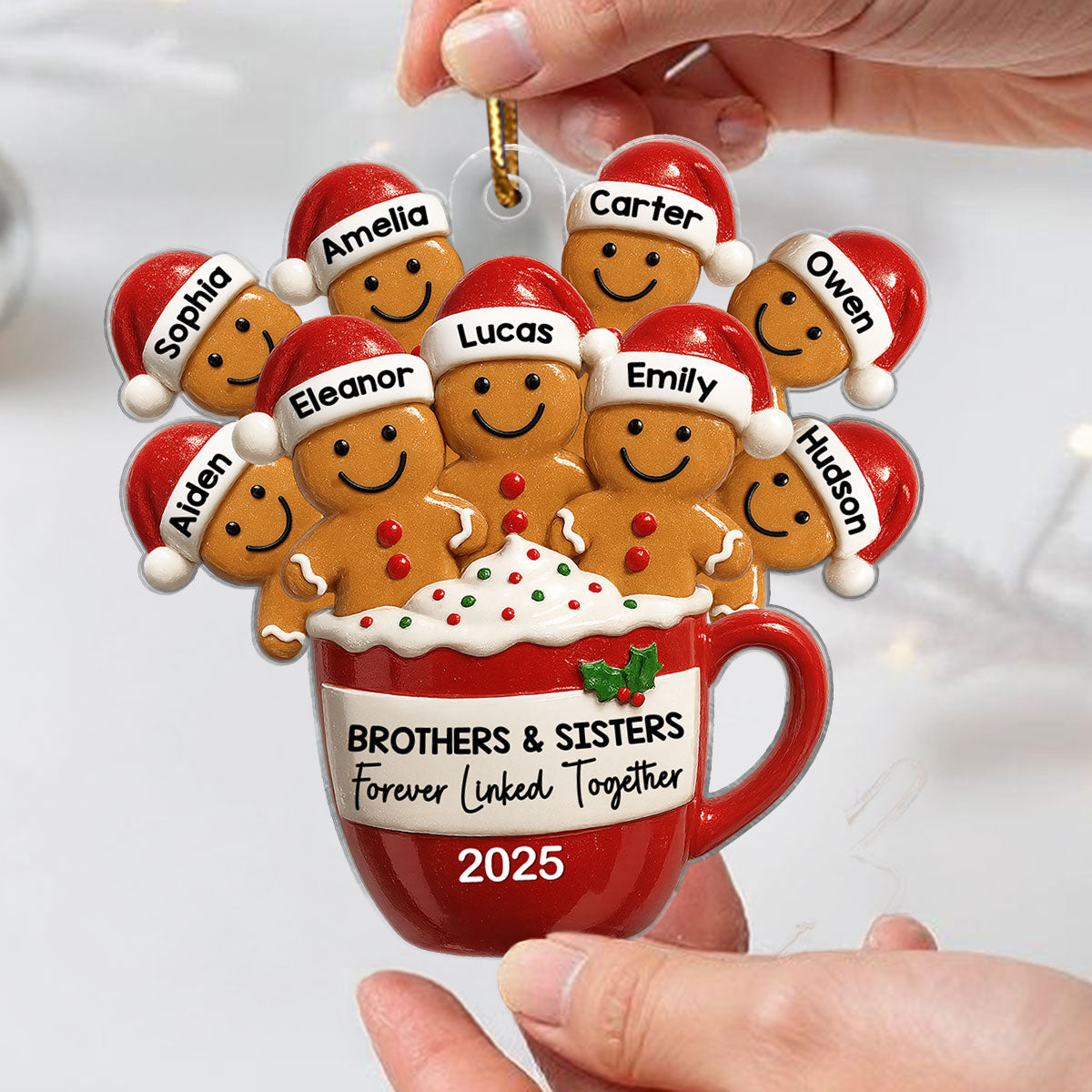 Gingerbread Brothers Sisters Siblings In Hot Cocoa Christmas Personalized Acrylic Ornament