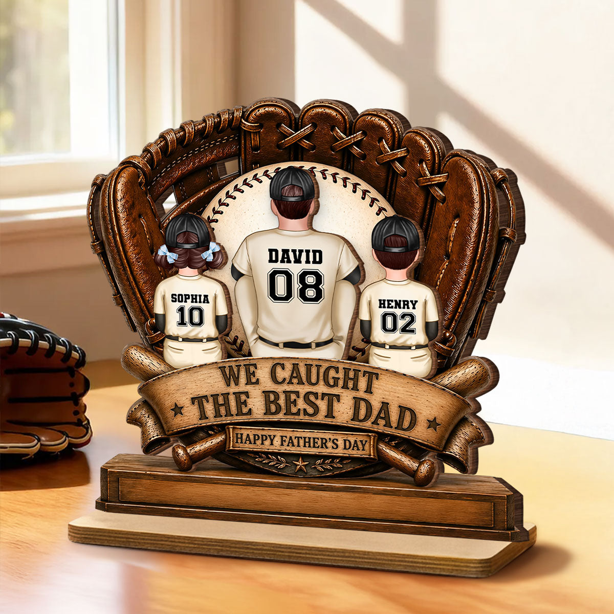We Caught the Best Dad Fathers & Children Sitting - Personalized 2-Layered Wooden Plaque -  Gift for Husband, Dad