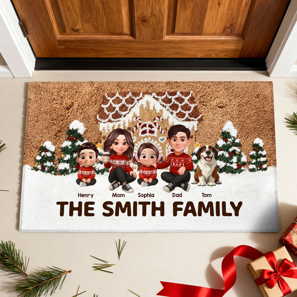 3D Effect Gingerbread House Family Christmas - Personalized Doormat