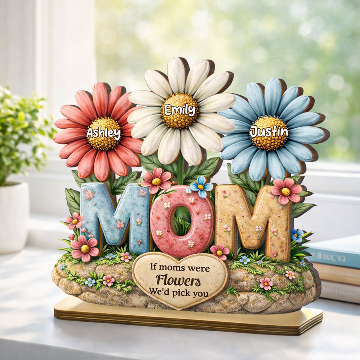If Moms Were Flowers We'd Pick You - Personalized 2-Layered Wooden Plaque - Mother's Day Gift for Mom, Wife