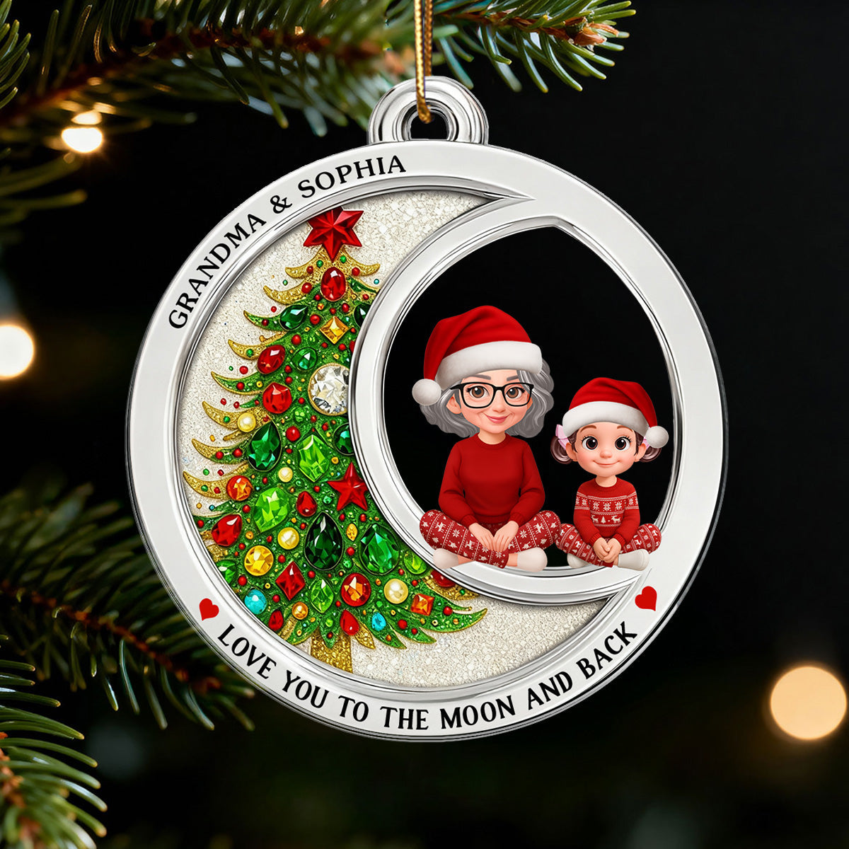 2D Flat Crystal Effect Love To The Moon Grandma Grandkid Sitting - Personalized Acrylic Ornament