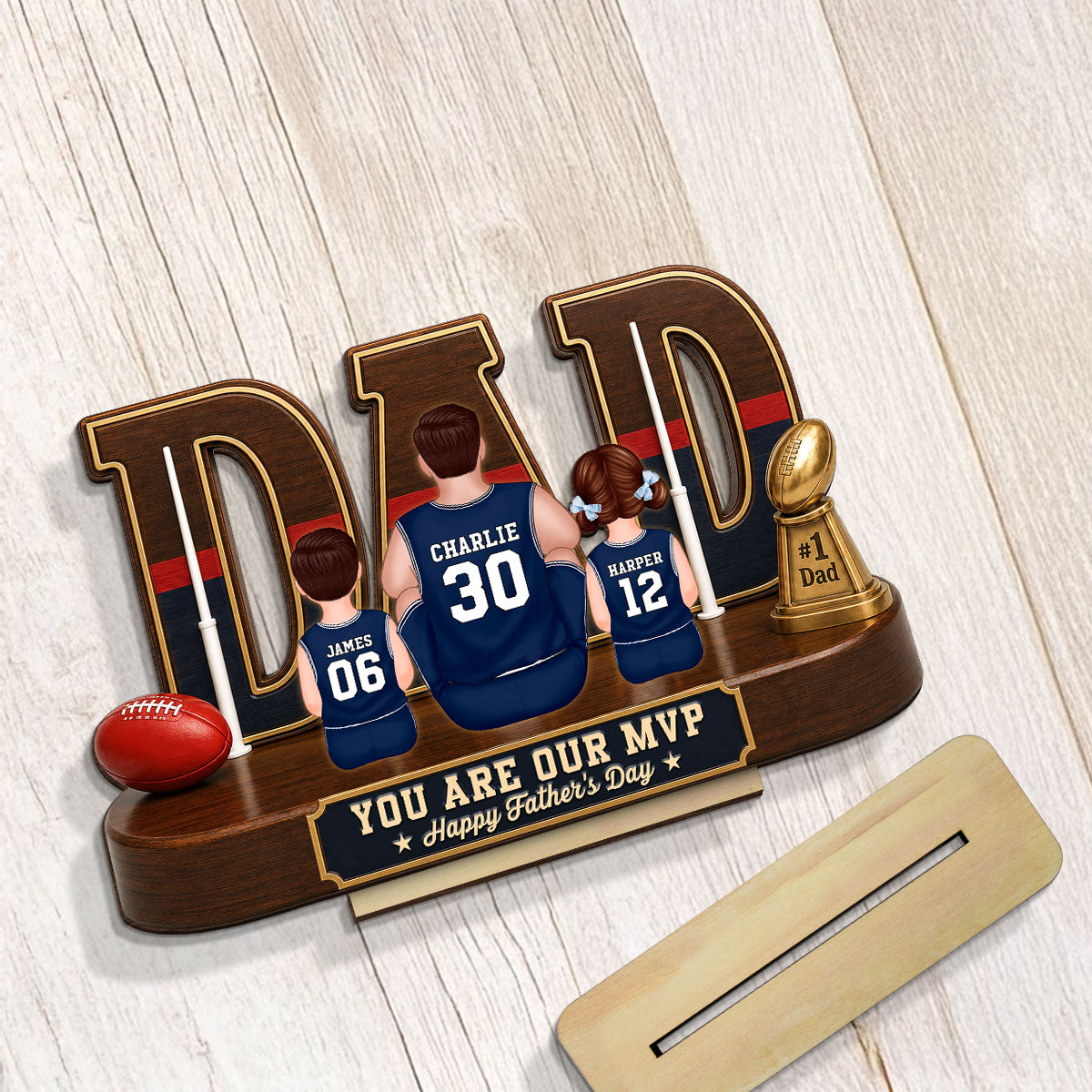 Australian Rules Football Dad Legend Daddy's Dream Team - Personalized 2-Layered Wooden Plaque - Father's Day Gift For Dad