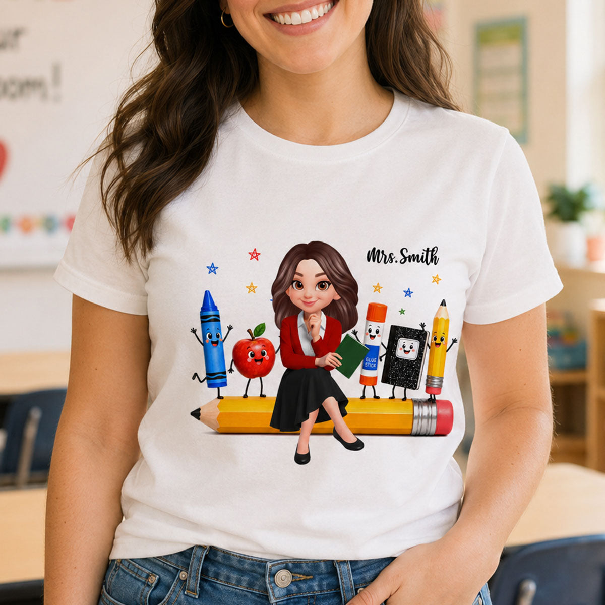 Funny Teacher Life Happy School Supplies Friends - Personalized Shirt - Back To School Gift For Teacher