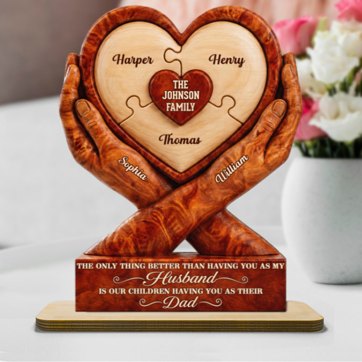 Our Children Having You As Their Dad 2D Flat Printed - Personalized 2-Layered Wooden Plaque -  Gift For Husband