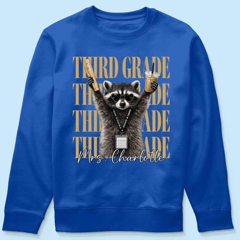 Grade Level Funny Raccoon Teacher - Personalized Shirt - Back To School Gift