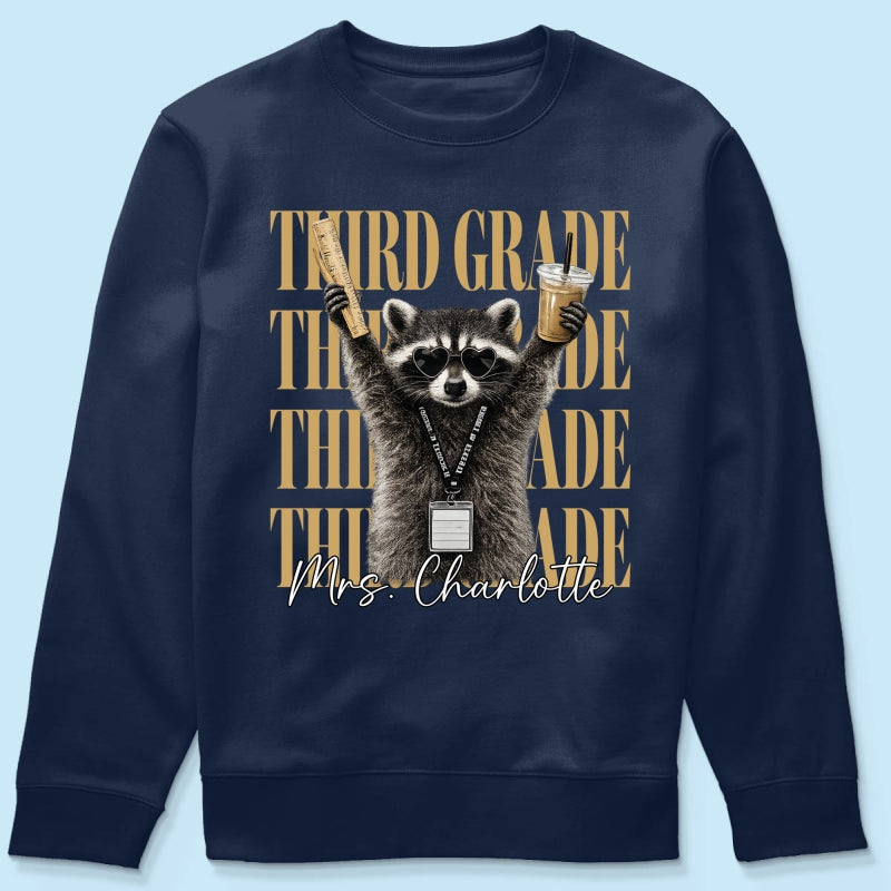 Grade Level Funny Raccoon Teacher - Personalized Shirt - Back To School Gift