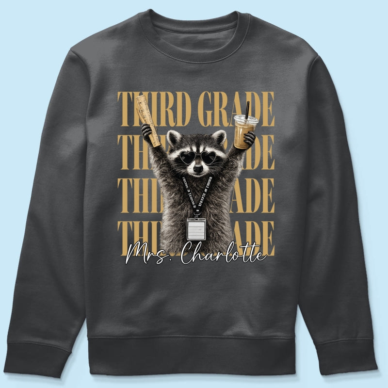 Grade Level Funny Raccoon Teacher - Personalized Shirt - Back To School Gift