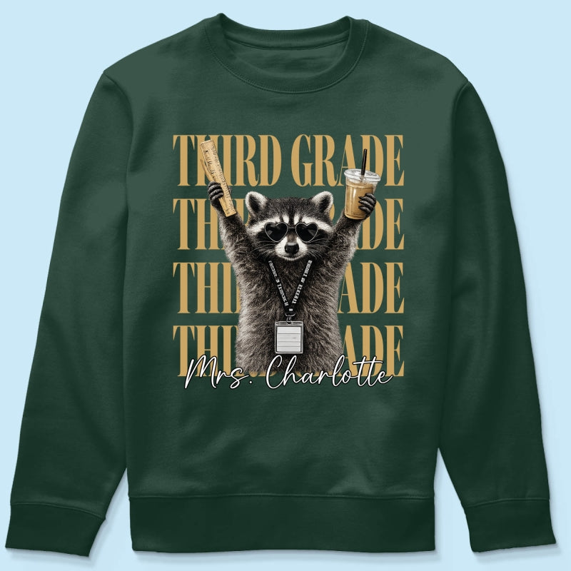 Grade Level Funny Raccoon Teacher - Personalized Shirt - Back To School Gift