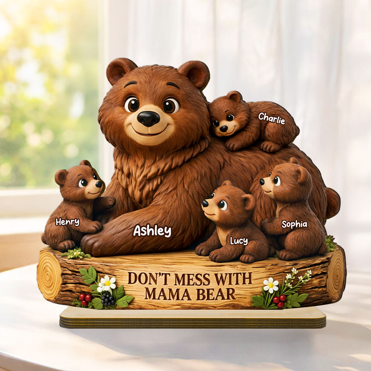 Don't Mess With Mama Bear - Personalized 2-Layered Wooden Plaque - Heartfelt Mother's Day Gift for Mom, Wife