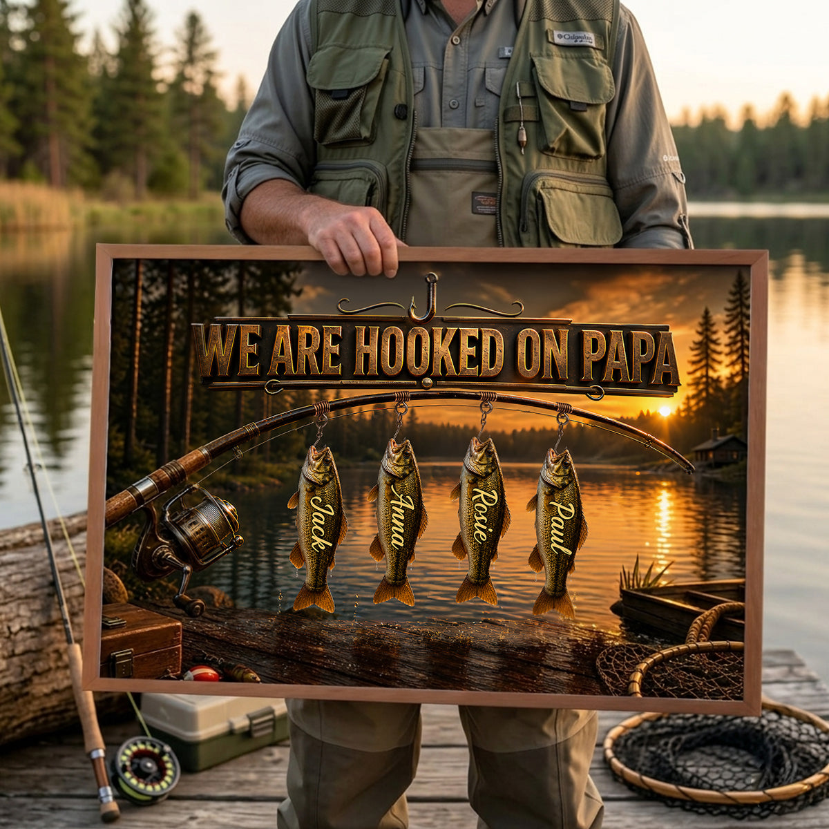 We Are Hooked On Papa Fishing - Personalized Poster - Father's Day Gift For Dad, Husband