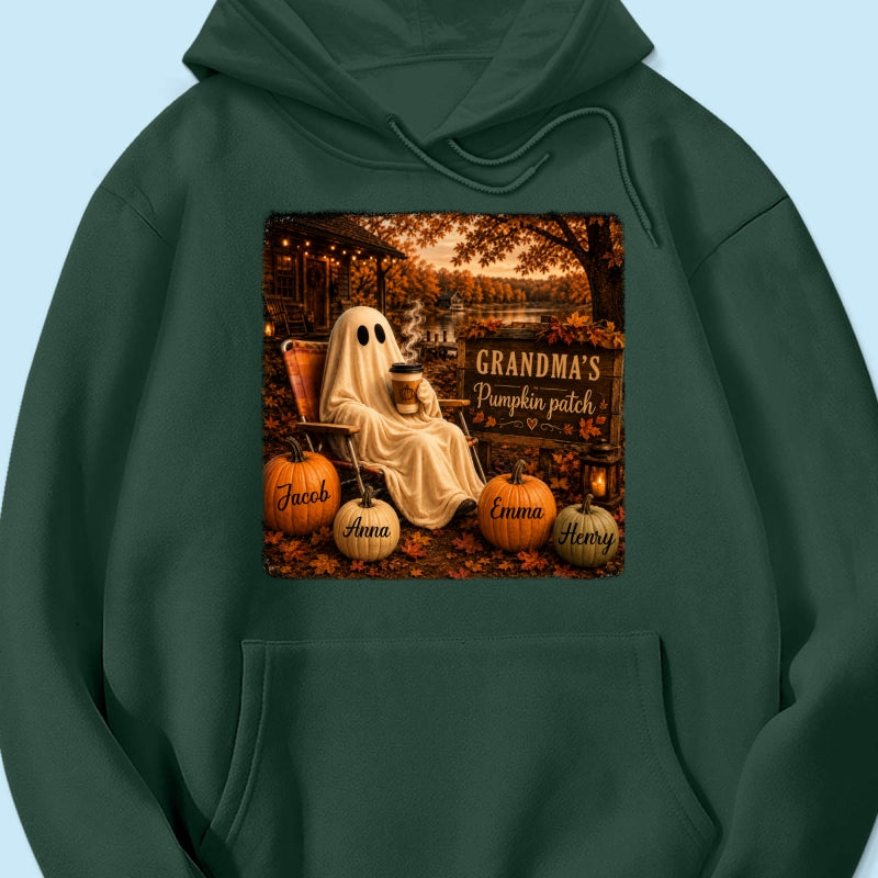 Grandma's Pumpkin Patch Ghost Fall Vibe - Personalized Shirt - Cozy Fall Gift for Grandma