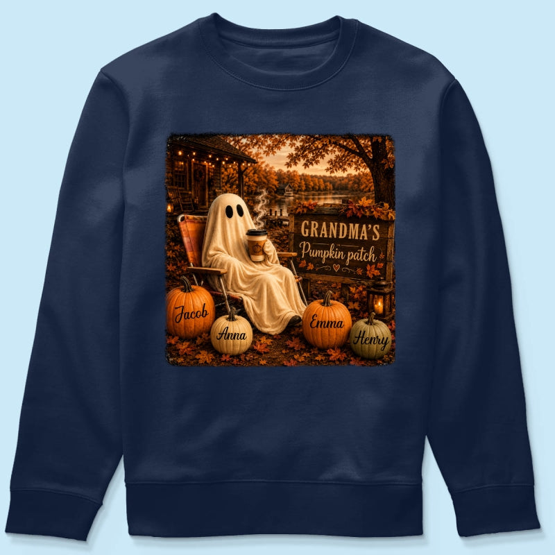 Grandma's Pumpkin Patch Ghost Fall Vibe - Personalized Shirt - Cozy Fall Gift for Grandma