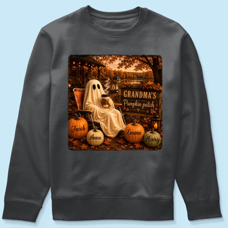 Grandma's Pumpkin Patch Ghost Fall Vibe - Personalized Shirt - Cozy Fall Gift for Grandma