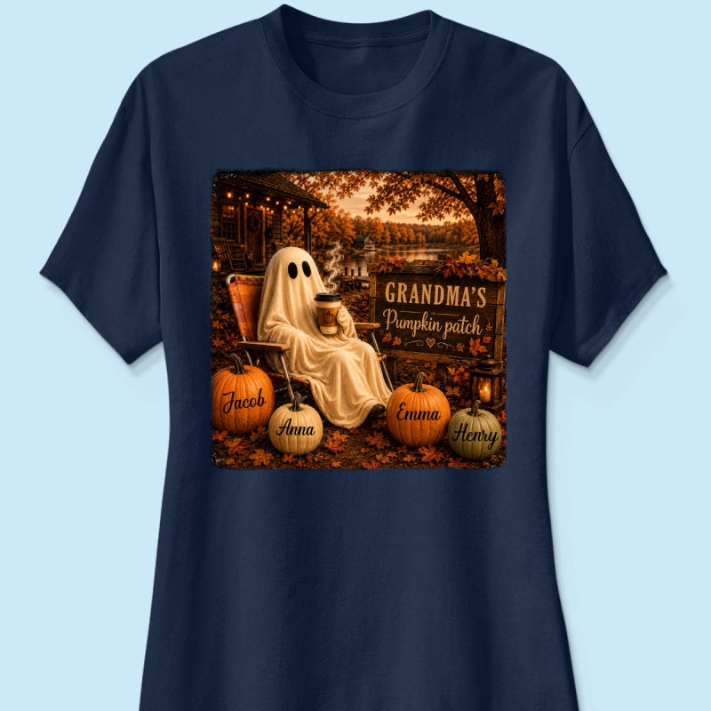 Grandma's Pumpkin Patch Ghost Fall Vibe - Personalized Shirt - Cozy Fall Gift for Grandma