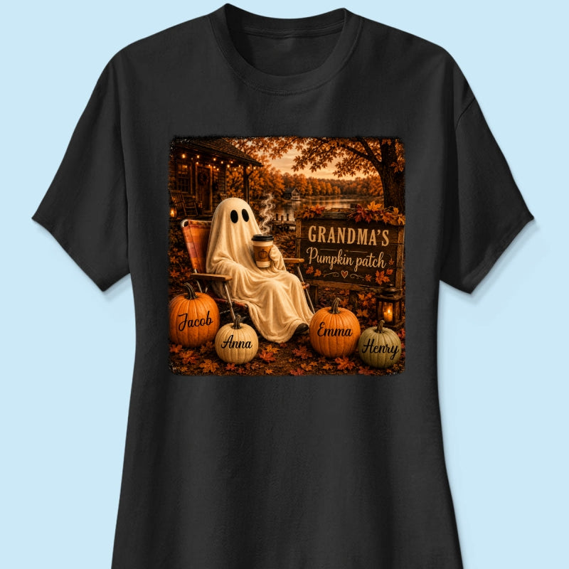 Grandma's Pumpkin Patch Ghost Fall Vibe - Personalized Shirt - Cozy Fall Gift for Grandma