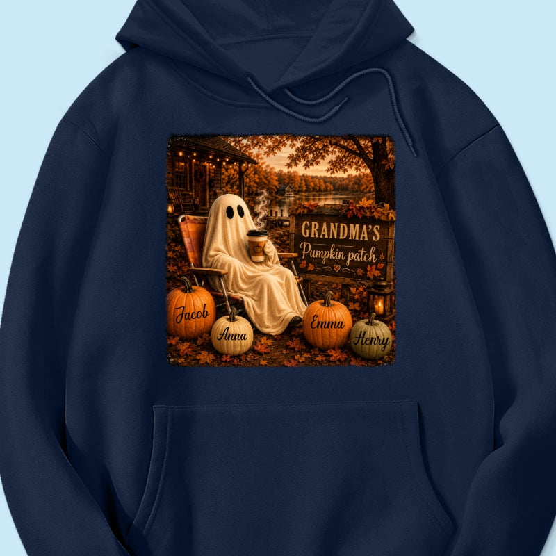 Grandma's Pumpkin Patch Ghost Fall Vibe - Personalized Shirt - Cozy Fall Gift for Grandma