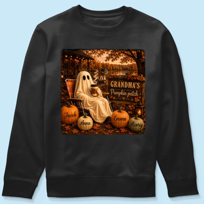 Grandma's Pumpkin Patch Ghost Fall Vibe - Personalized Shirt - Cozy Fall Gift for Grandma
