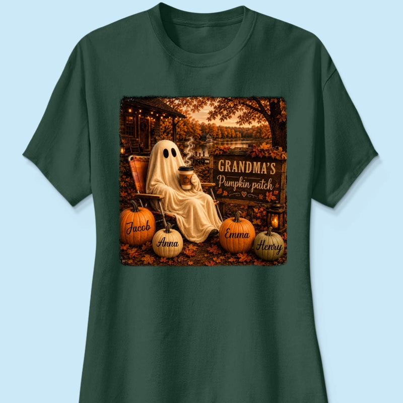 Grandma's Pumpkin Patch Ghost Fall Vibe - Personalized Shirt - Cozy Fall Gift for Grandma