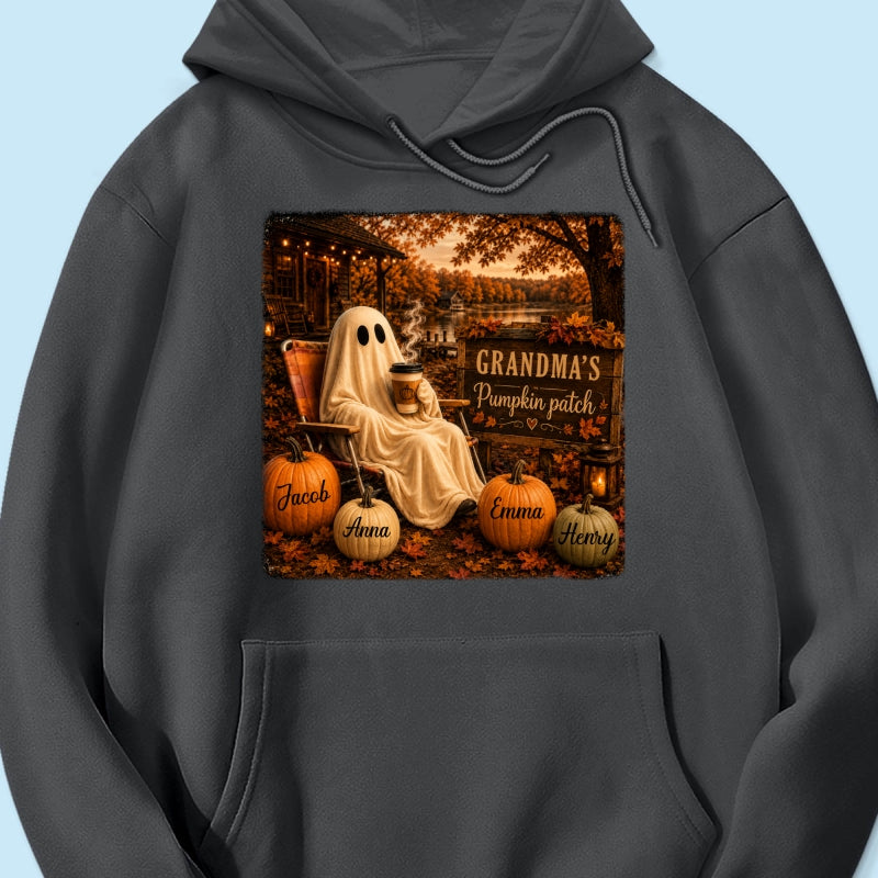 Grandma's Pumpkin Patch Ghost Fall Vibe - Personalized Shirt - Cozy Fall Gift for Grandma