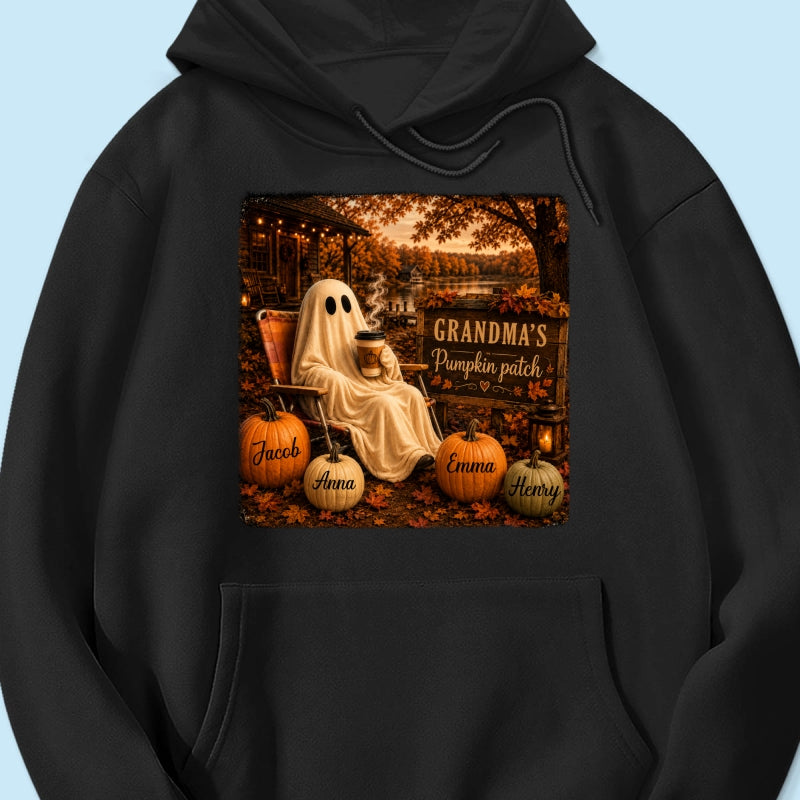 Grandma's Pumpkin Patch Ghost Fall Vibe - Personalized Shirt - Cozy Fall Gift for Grandma