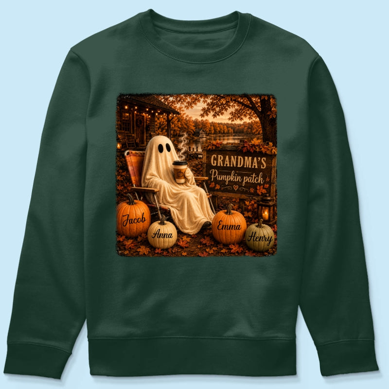Grandma's Pumpkin Patch Ghost Fall Vibe - Personalized Shirt - Cozy Fall Gift for Grandma