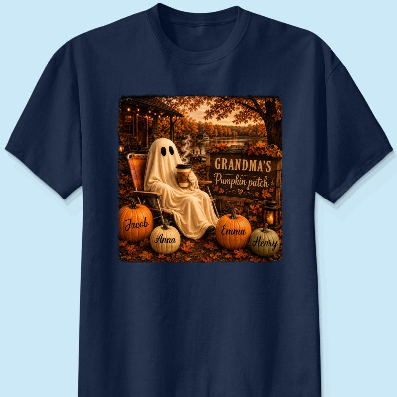 Grandma's Pumpkin Patch Ghost Fall Vibe - Personalized Shirt - Cozy Fall Gift for Grandma