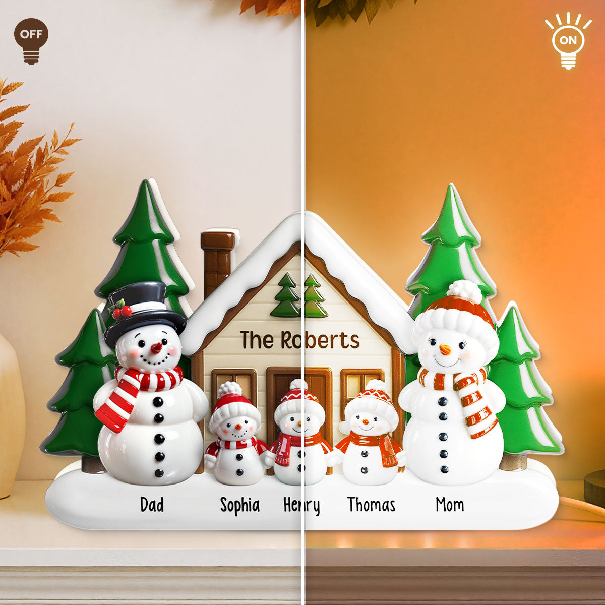 3D Effect Snowman at Grandparents' House - Personalized Light Box - Christmas Decor For Grandma, Grandpa, Family