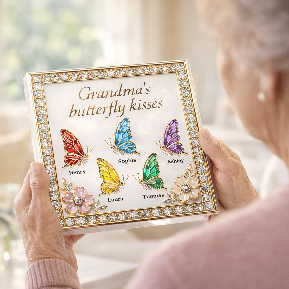 Grandma's Butterfly Kisses - Personalized Acrylic Block Plaque - Mother's Day Gift for Mom, Grandma, Wife