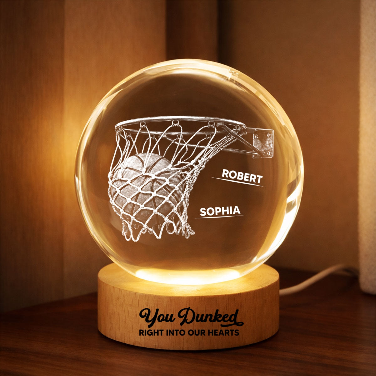 We Dunked Right Into Our Heart - Personalized Crystal Ball LED Night Light -  Gift For Basketball Dad