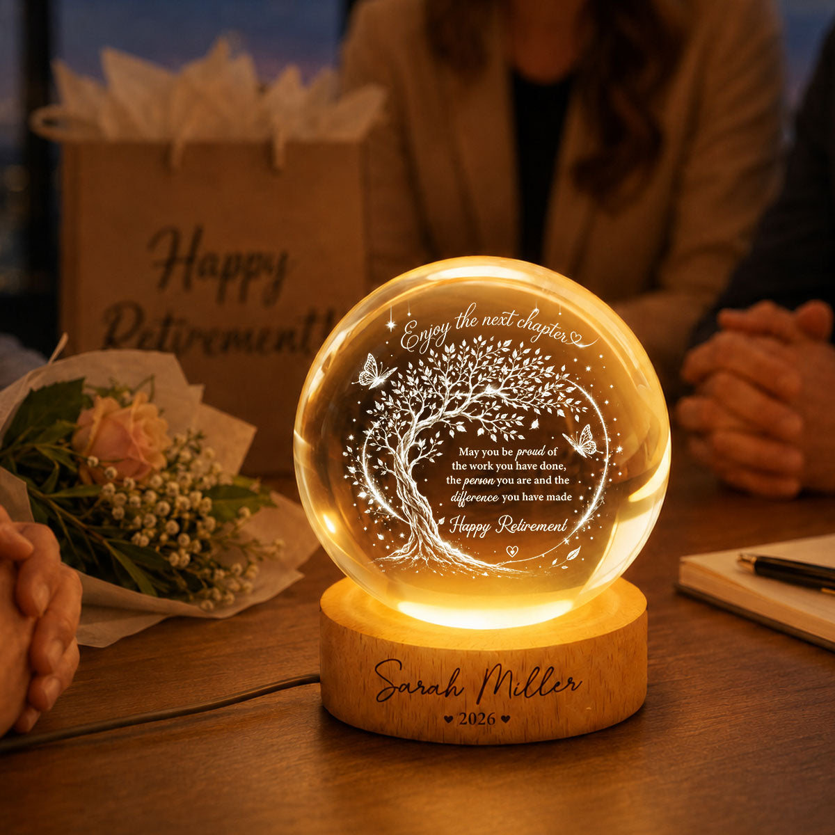 Tree of Life Enjoy the Next Chapter - Personalized Crystal Ball LED Night Light - Retirement Gift for Coworkers