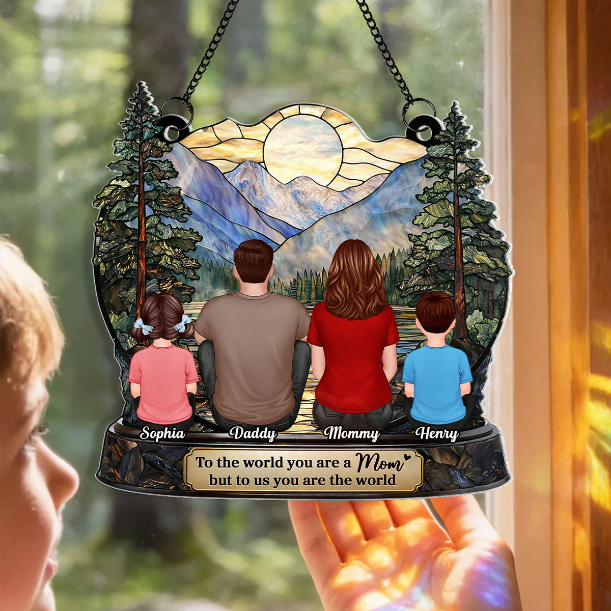 Mom to Us You Are the World - Personalized Acrylic Window Hanging Suncatcher - Heartfelt Mother's Day Gift for Mom, Wife