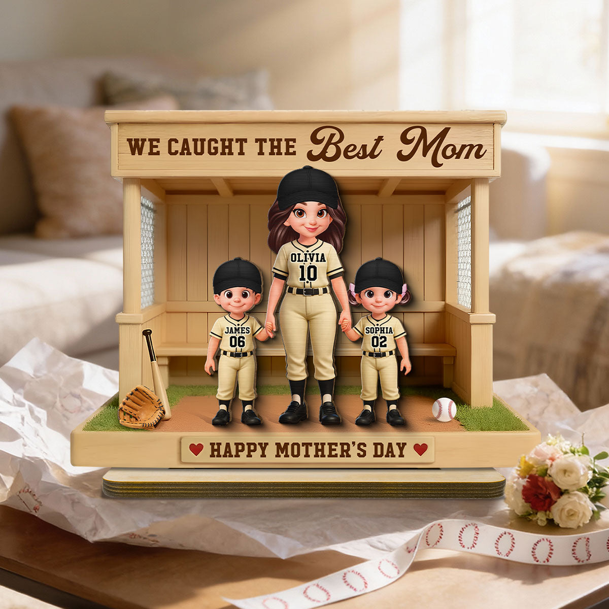We Caught The Best Mom Baseball Dugout - Personalized 2-Layered Wooden Plaque - Mother's Day Gift For Baseball Mom