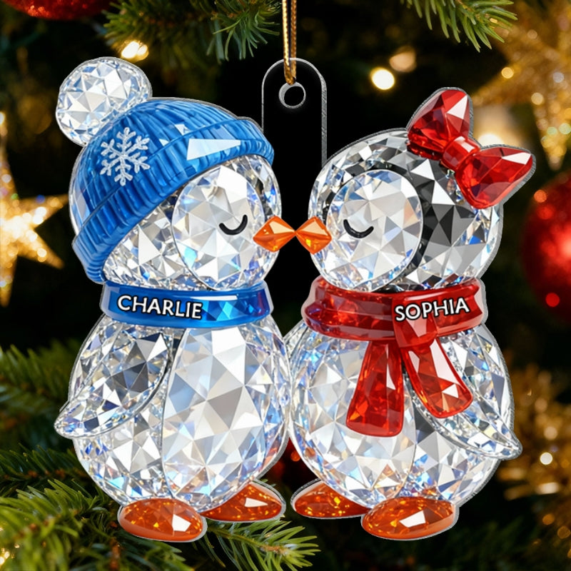 3D Crystal Effect Christmas Penguins Couple - Personalized Acrylic Ornament - Heartwarming Christmas Gift for Couple