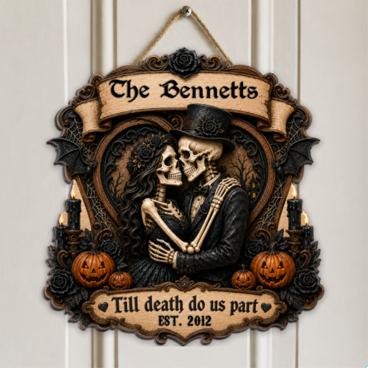 Our Love Is Eternal Skeleton Couple 2D Flat - Personalized Wood Sign - Halloween Decor For Couple