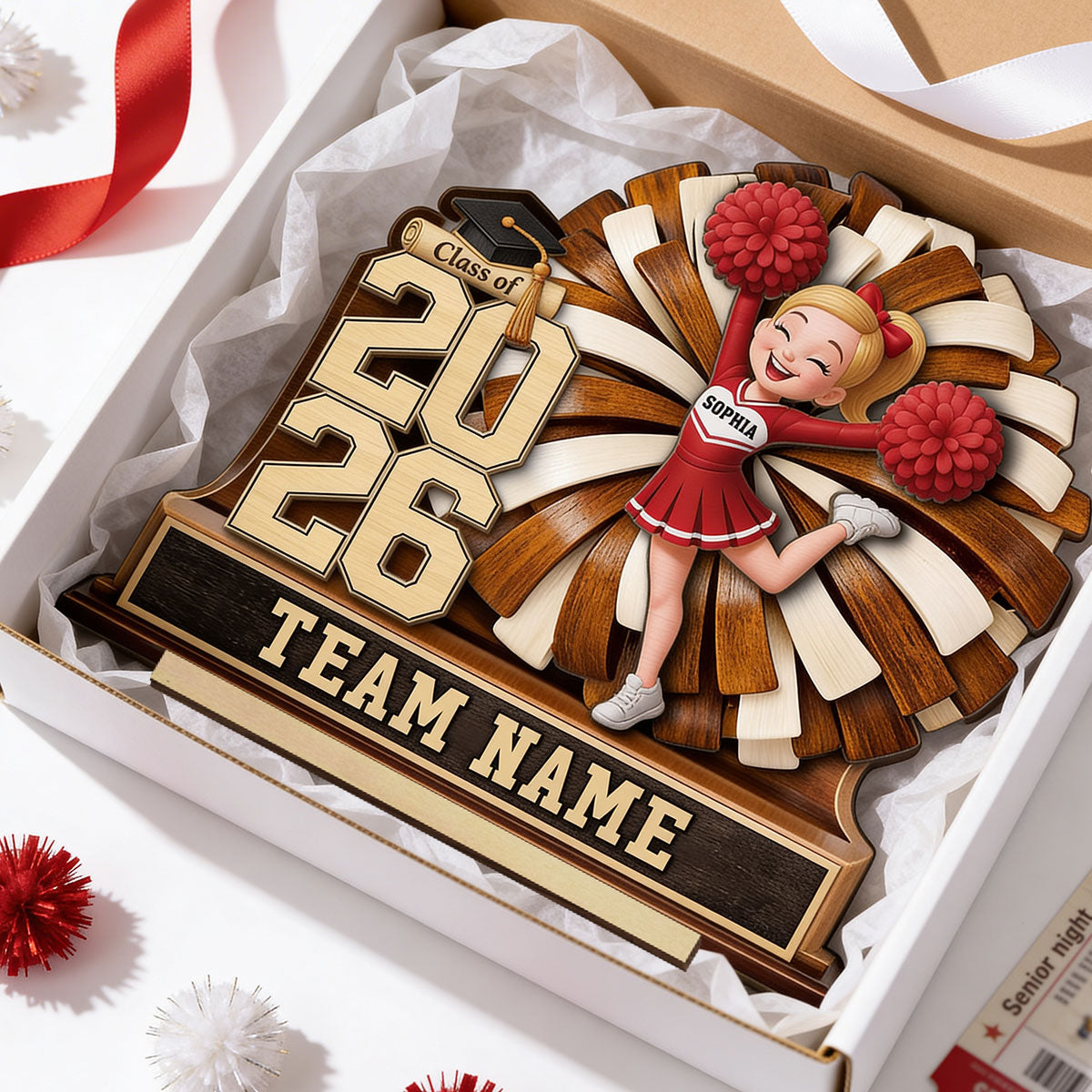 Cheerleader Senior Keepsake 2D Flat - Personalized 2-Layered Wooden Plaque - Graduation Gift For Son, Daughter