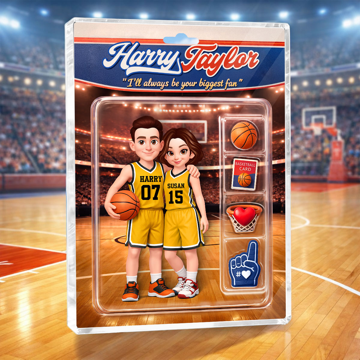 Basketball Couple I'll Always Be Your Biggest Fan Custom Action Figure - Personalized Acrylic Block Plaque - Sentimental Gift for Him