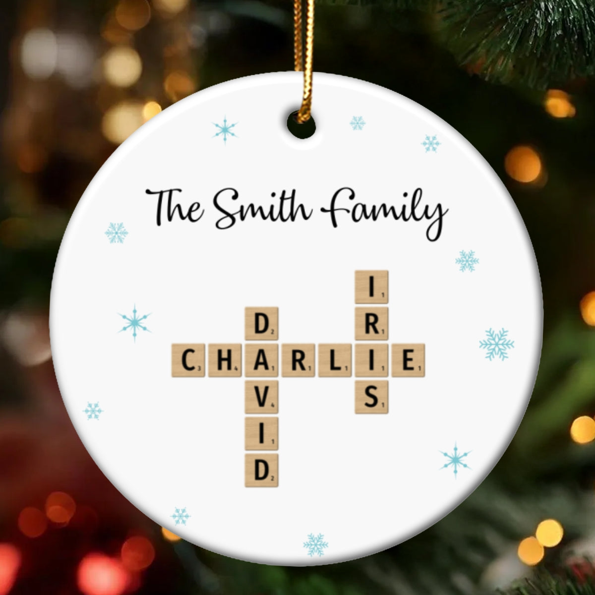 Family Crossword - Personalized Ceramic With Acrylic Ornament - Unique Christmas Gift For Family