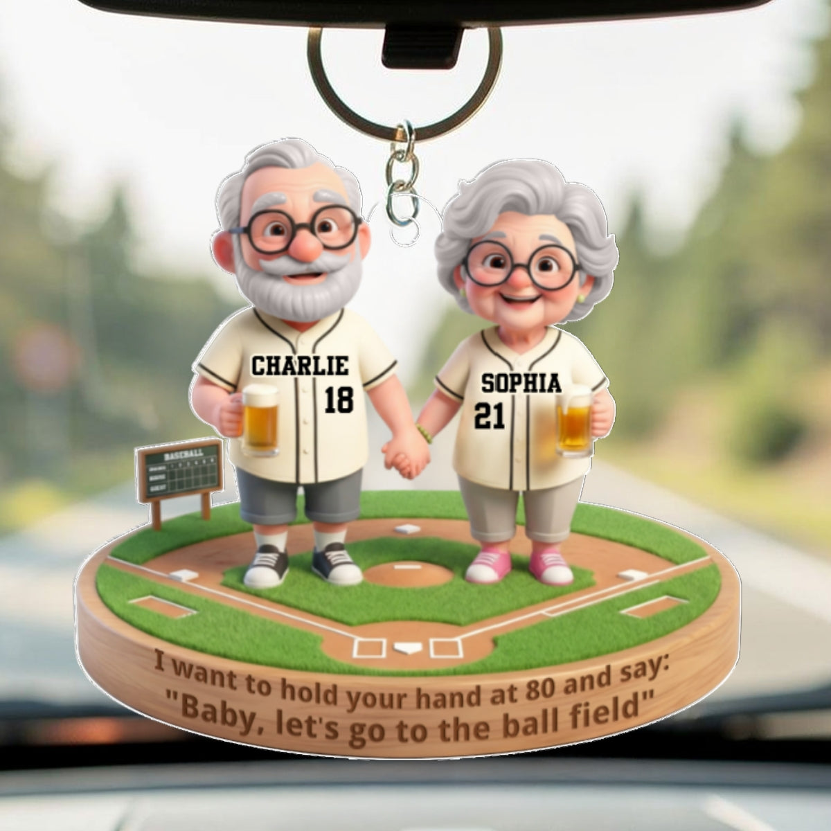 Baby Let's Go to the Ball Field Baseball Couple - Personalized Acrylic Keychain - Sentimental Gift for him, for her