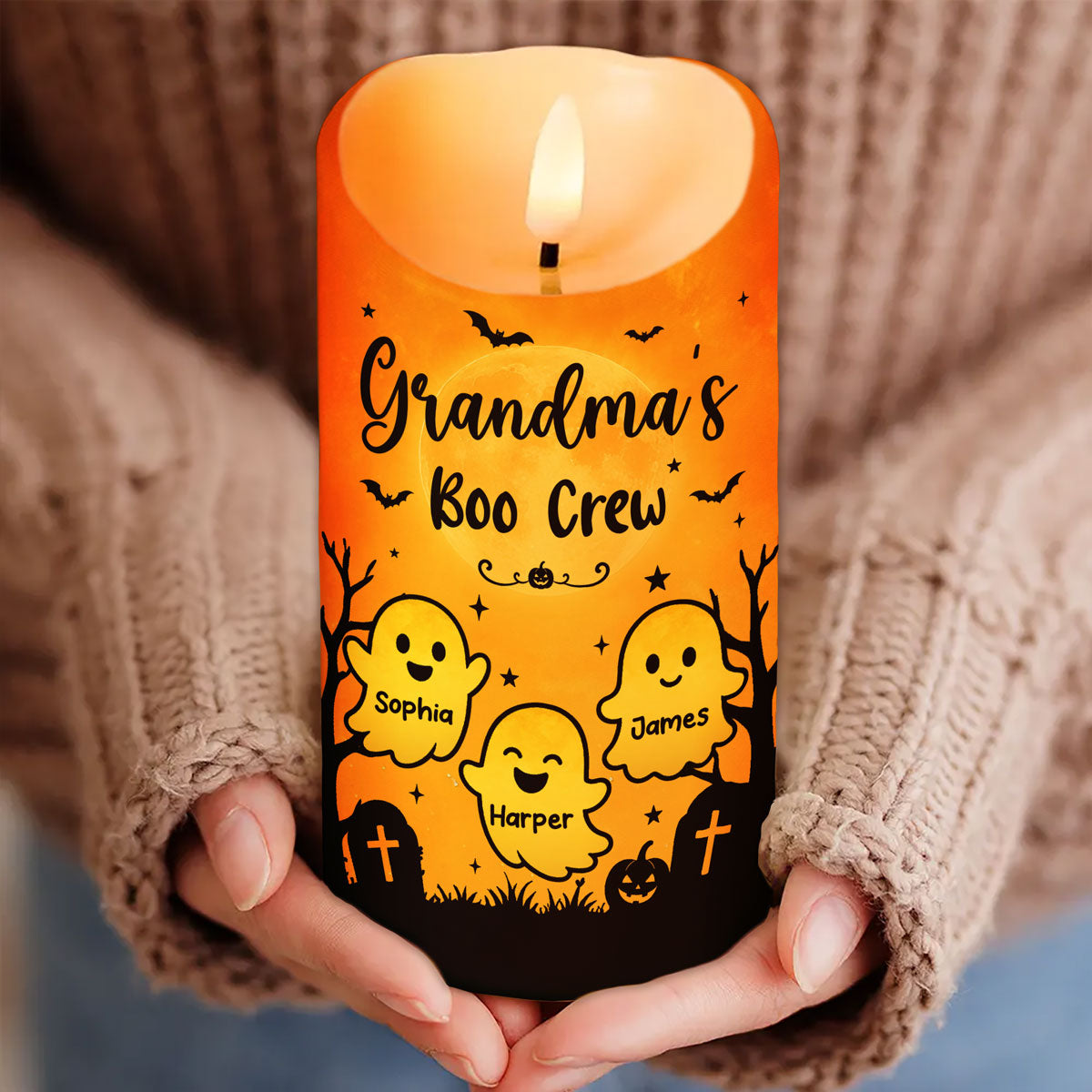 Grandma's Little Boo Crew - Personalized LED Candle - Halloween Decor For Grandma