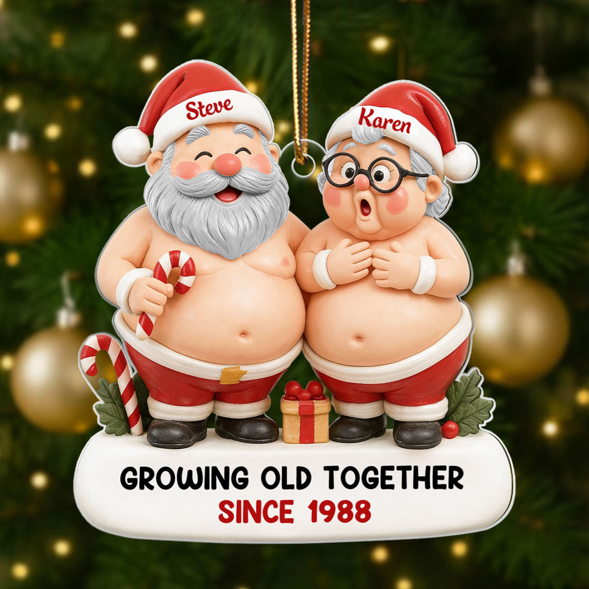 Custom Funny Old Santa Couple - Personalized Acrylic Ornament - Christmas Gift for him, for her