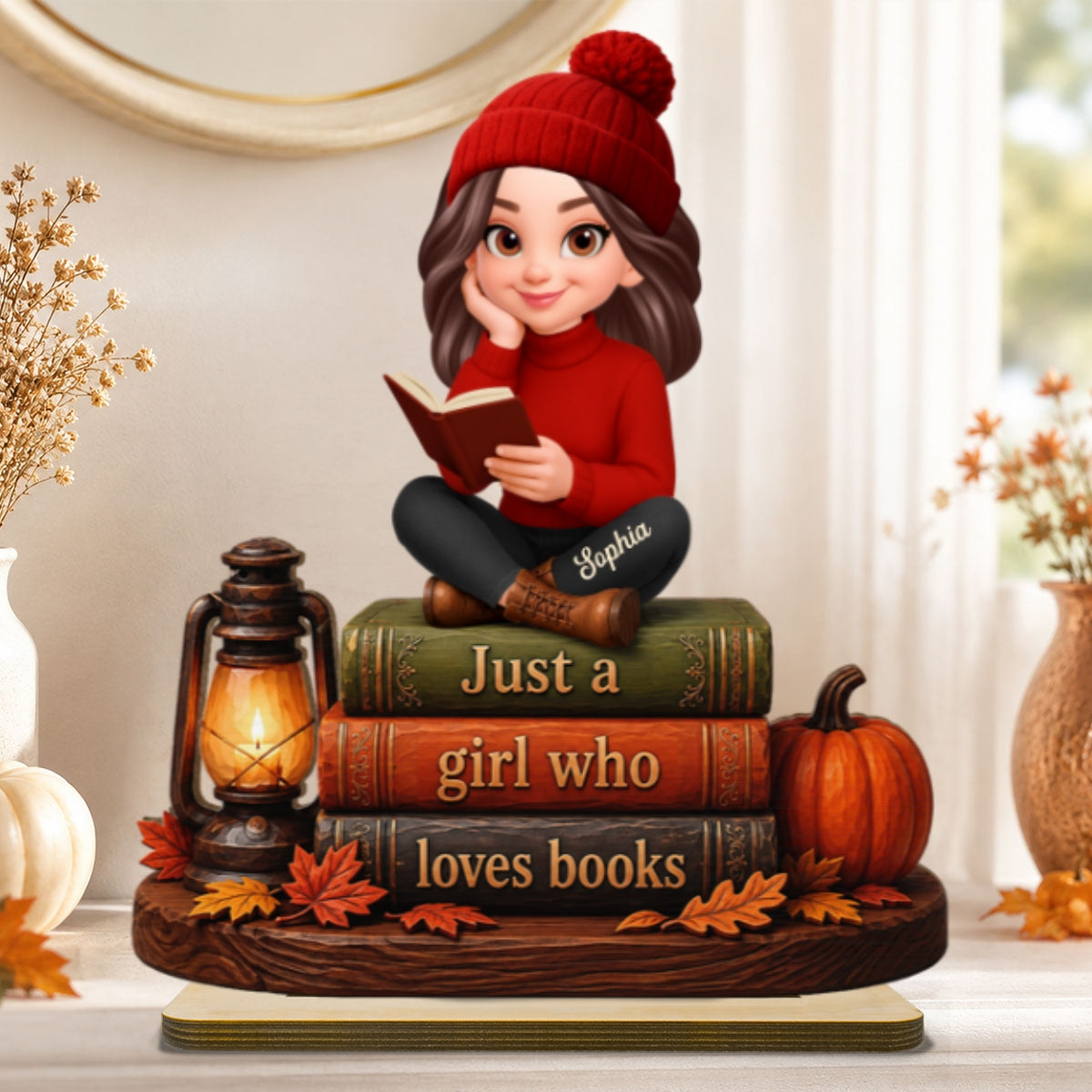 Fall Season Just A Woman Who Loves Books - Personalized 2-Layered Wooden Plaque - Fall Gift For Book Lovers