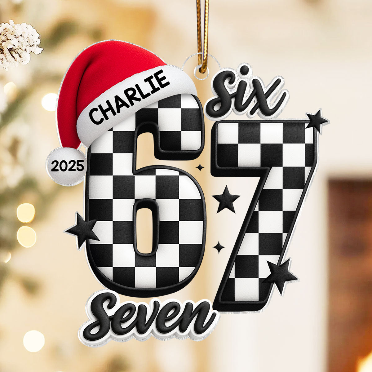 Six Seven Checkered - Personalized Acrylic Ornament - Christmas Gift for Kid, Grandkids