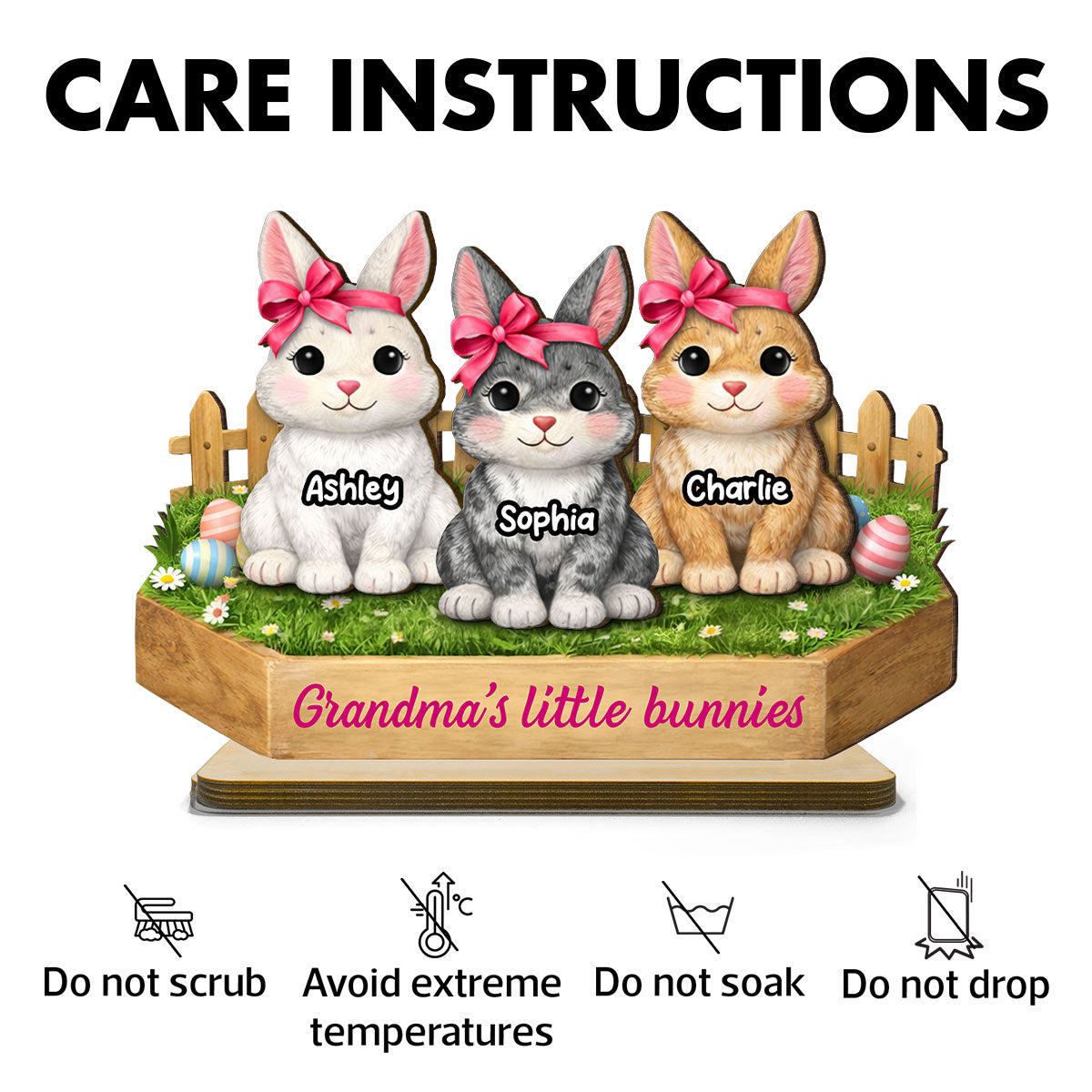 Grandma's Little Bunnies Coquette - Personalized 2-Layered Wooden Plaque - Easter Gift for Grandma, Farmhouse Tiered Tray Decor