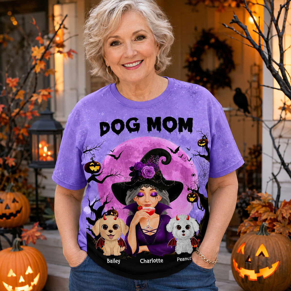 Halloween Theme Spooky Dog Mom Witch - Personalized Shirt - Halloween Gift For Dog Lovers