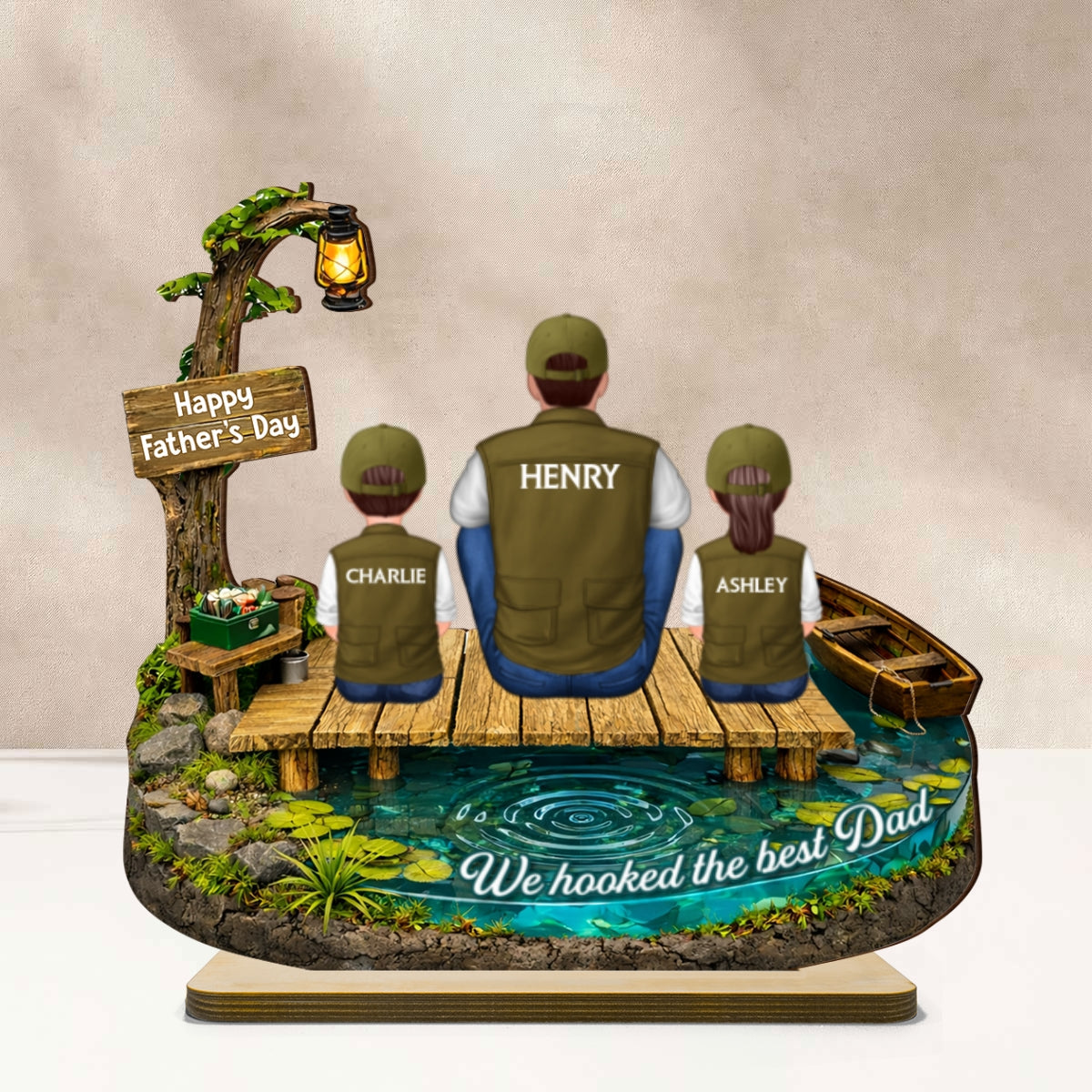 We Hooked The Best Dad Fishing - Personalized 2-Layered Wooden Plaque - Heartfelt Gift For Dad, Gift For Husband