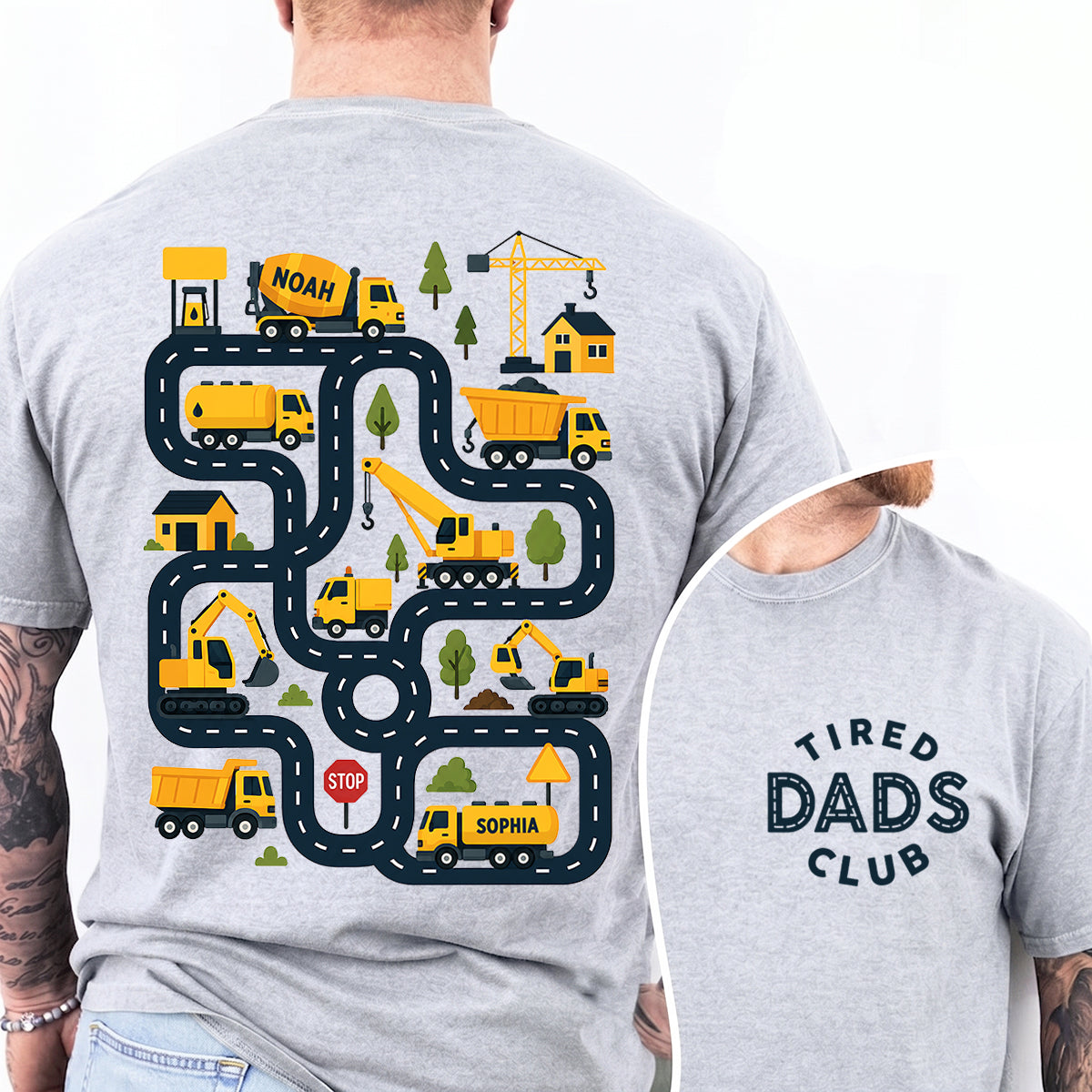 Tired Dads Club Construction Car Track Massage - Personalized Shirt - Funny Father's Day Gift For Dad, Husband