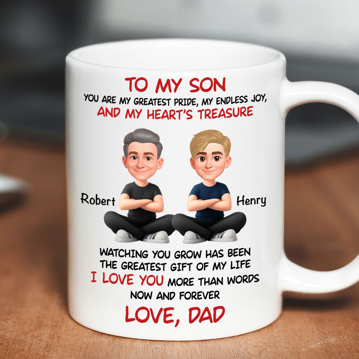 To My Son My Heart's Treasure - Personalized Mug - Christmas Gift from Dad to Son
