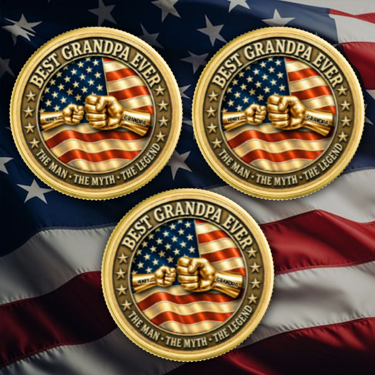 Proud American Best Dad Grandpa Ever Fist Bump - Personalized Commemorative Keepsake Coin - Father's Day Gift For Dad
