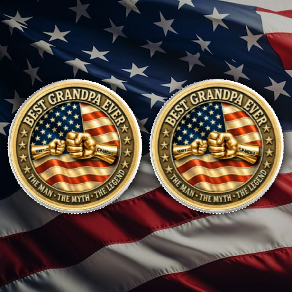 Proud American Best Dad Grandpa Ever Fist Bump - Personalized Commemorative Keepsake Coin - Father's Day Gift For Dad